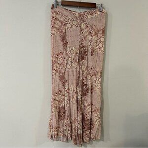 Final Touch Cream Brown Pattern Boho Wide Leg Flowy Pant Women’s Size Small